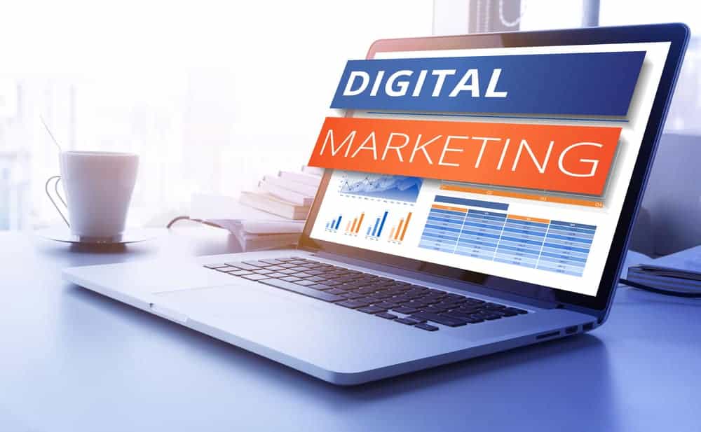 Digital marketing strategy on laptop screen at Hozio, Inc.