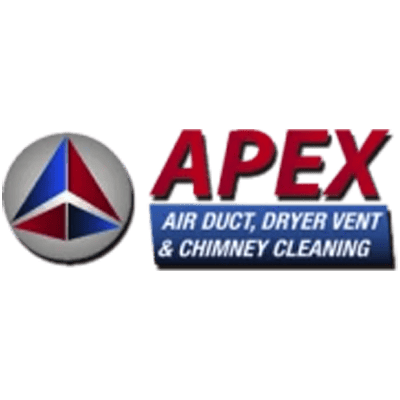 Air duct cleaner logo with Apex, chimney, and dryer vent services, HVAC cleaning, professional vent maintenance.
