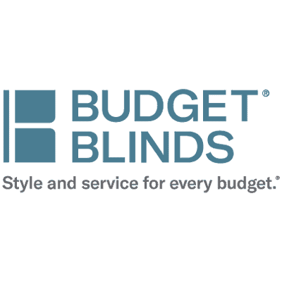 Budget Blinds logo showcasing window blind and shade solutions for home decorating.