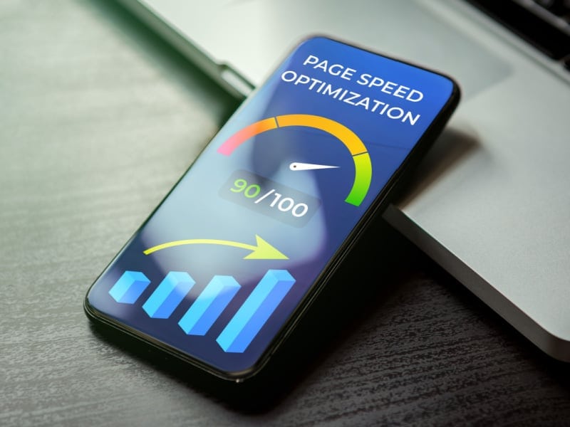 High-speed internet optimization dashboard on smartphone showing performance metrics and data analytics.