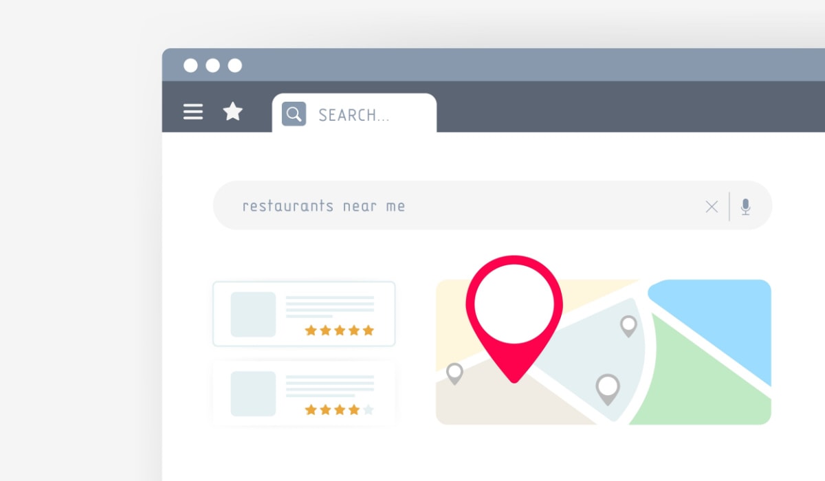 Restaurants near me search interface with map and ratings.