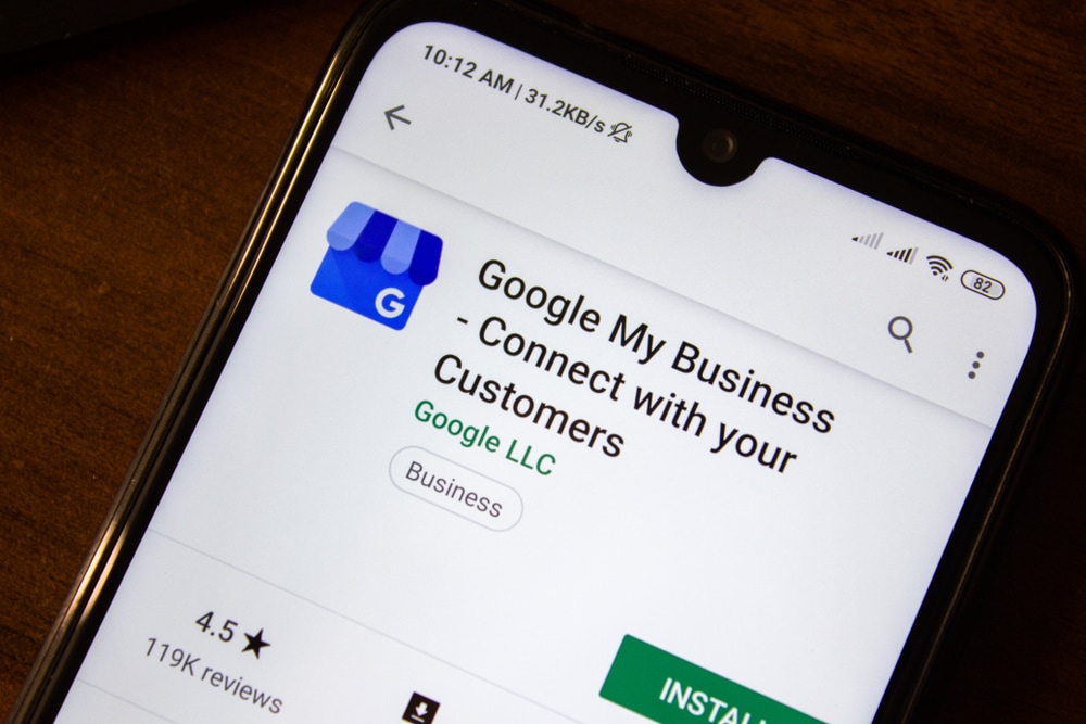 Google my business app on smartphone screen for local business management.