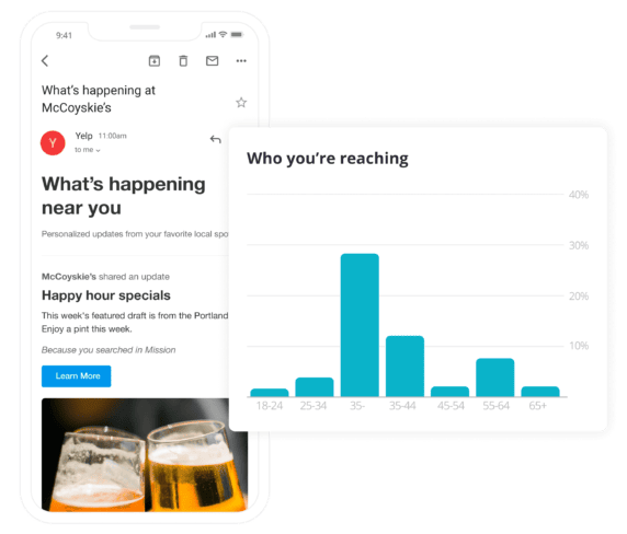 Mobile phone displaying personalized local event alerts and analytics data at Hozio, Inc.