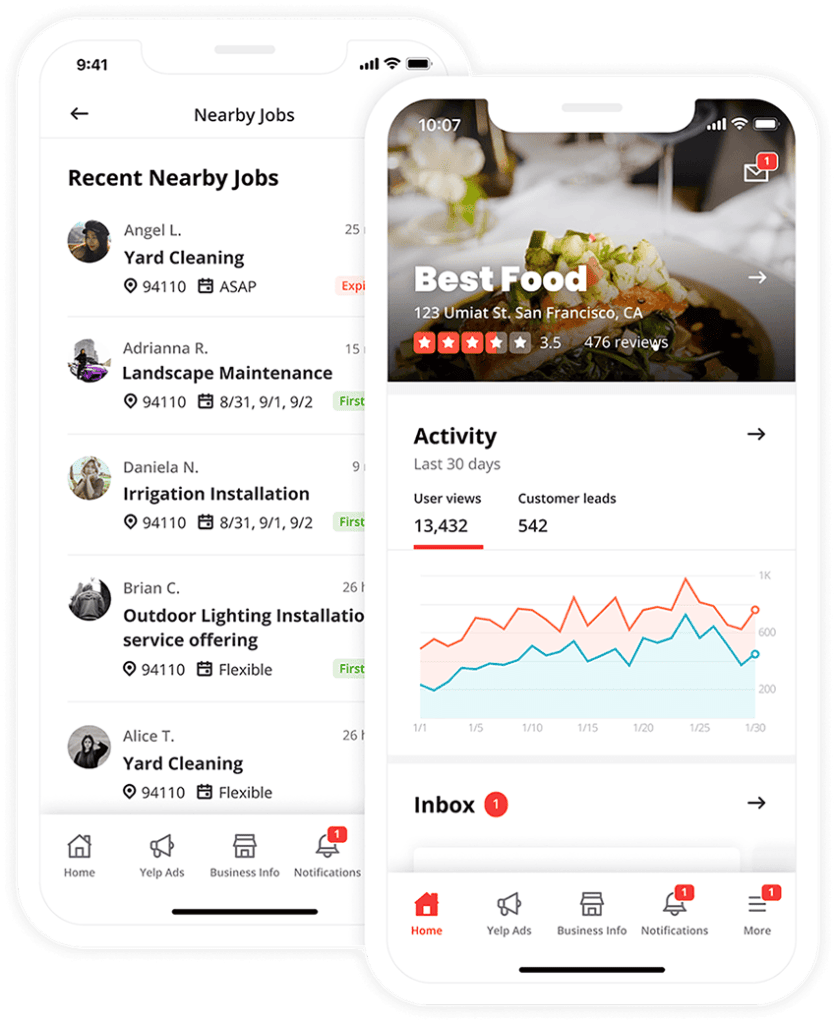Chamber of commerce advertisement showcasing local businesses and service listings on mobile app screenshots.