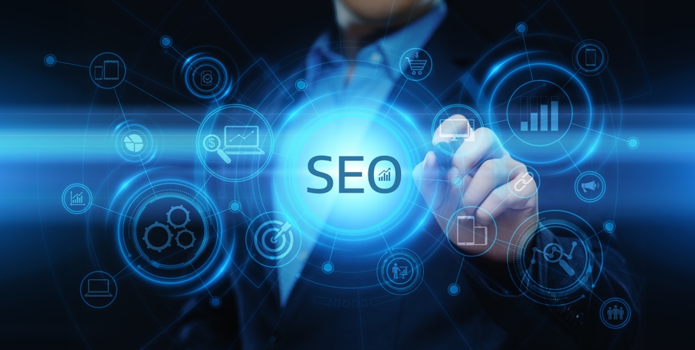 SEO digital marketing concept with focus on SEO strategies and technology.