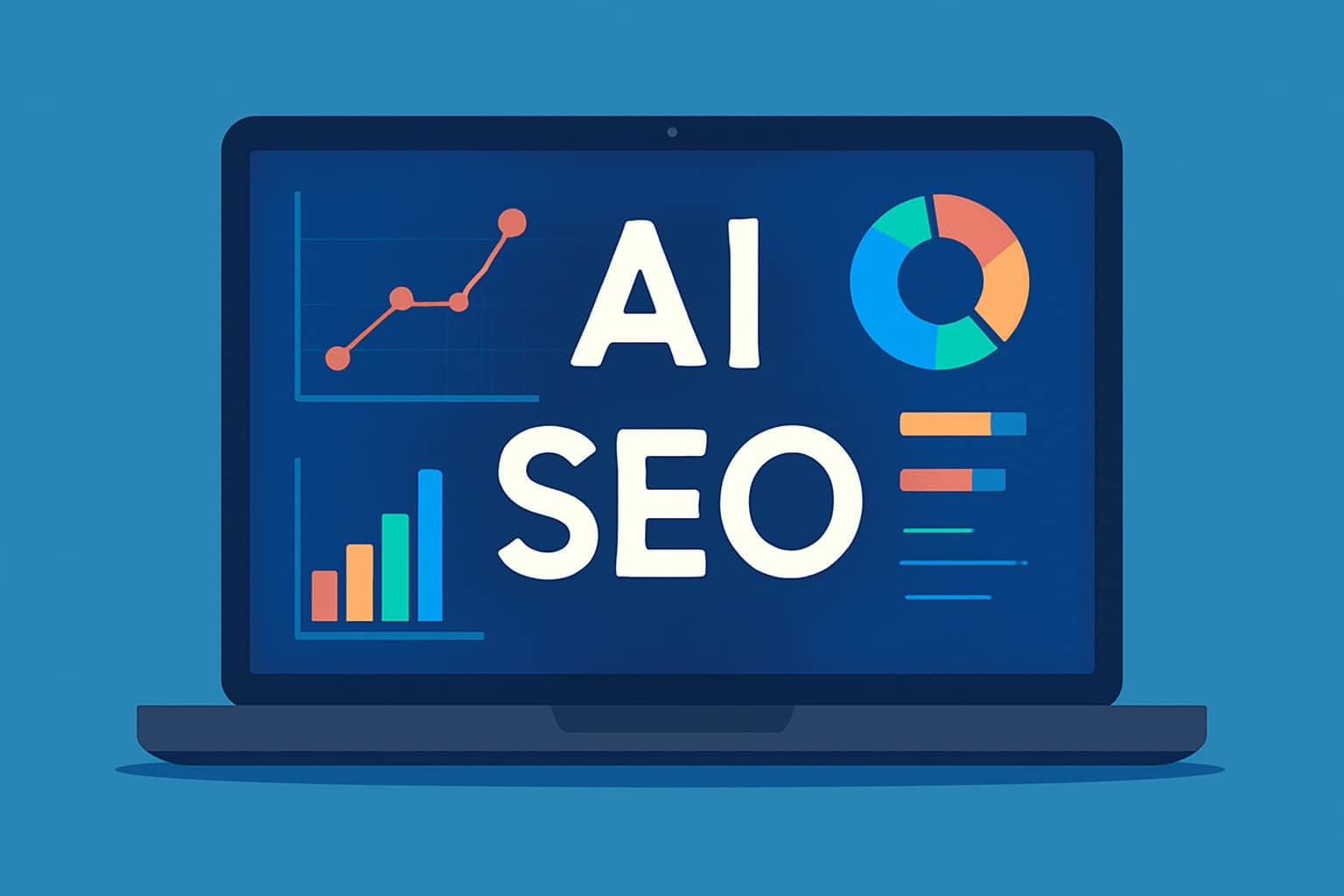 AI SEO analytics on laptop screen for digital marketing optimization.