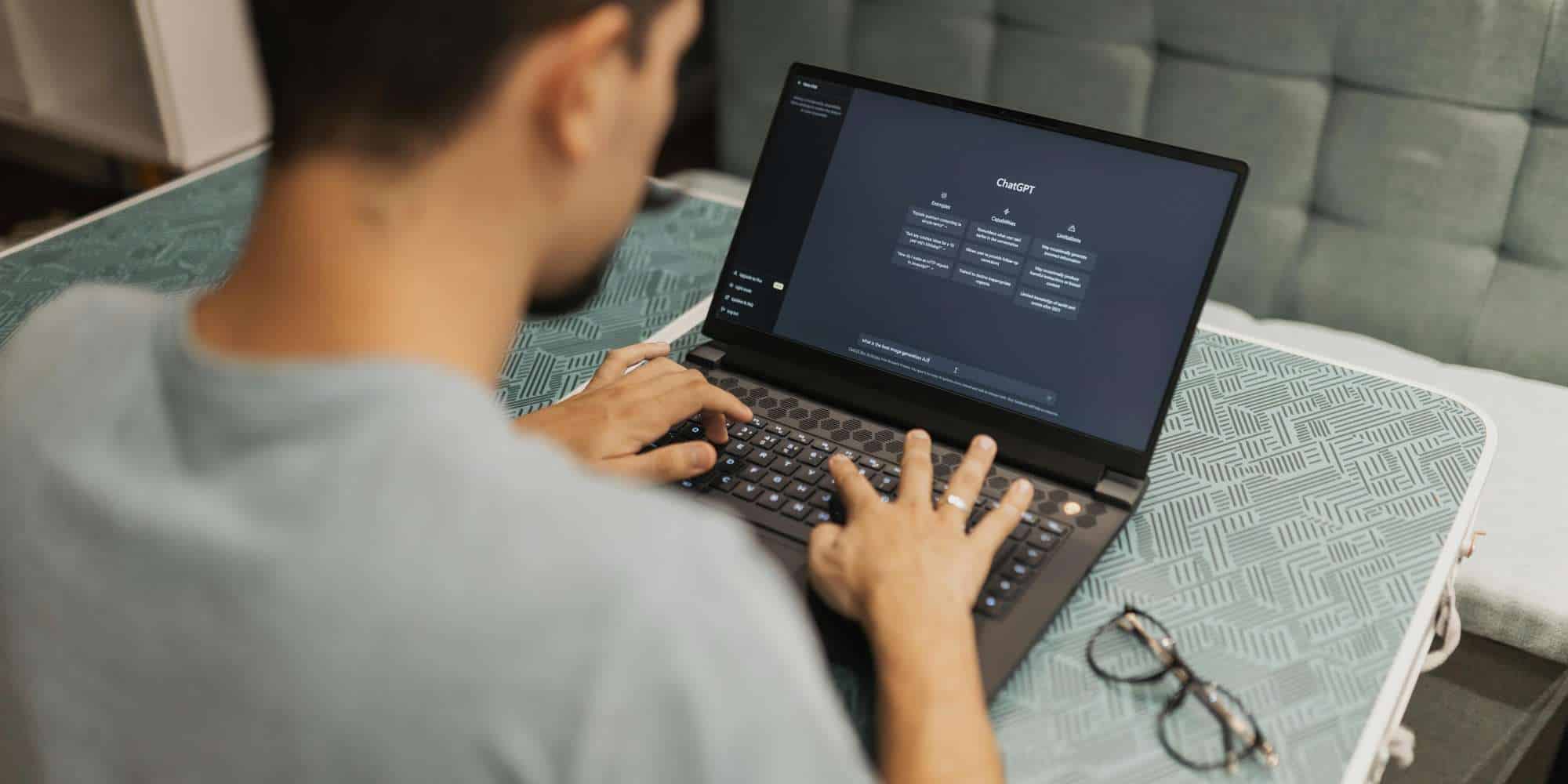 AI-powered chatbot interface on a laptop for business automation and customer engagement.