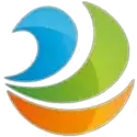 A modern logo featuring blue, green, orange, and black abstract swooshes representing connectivity and innovation.