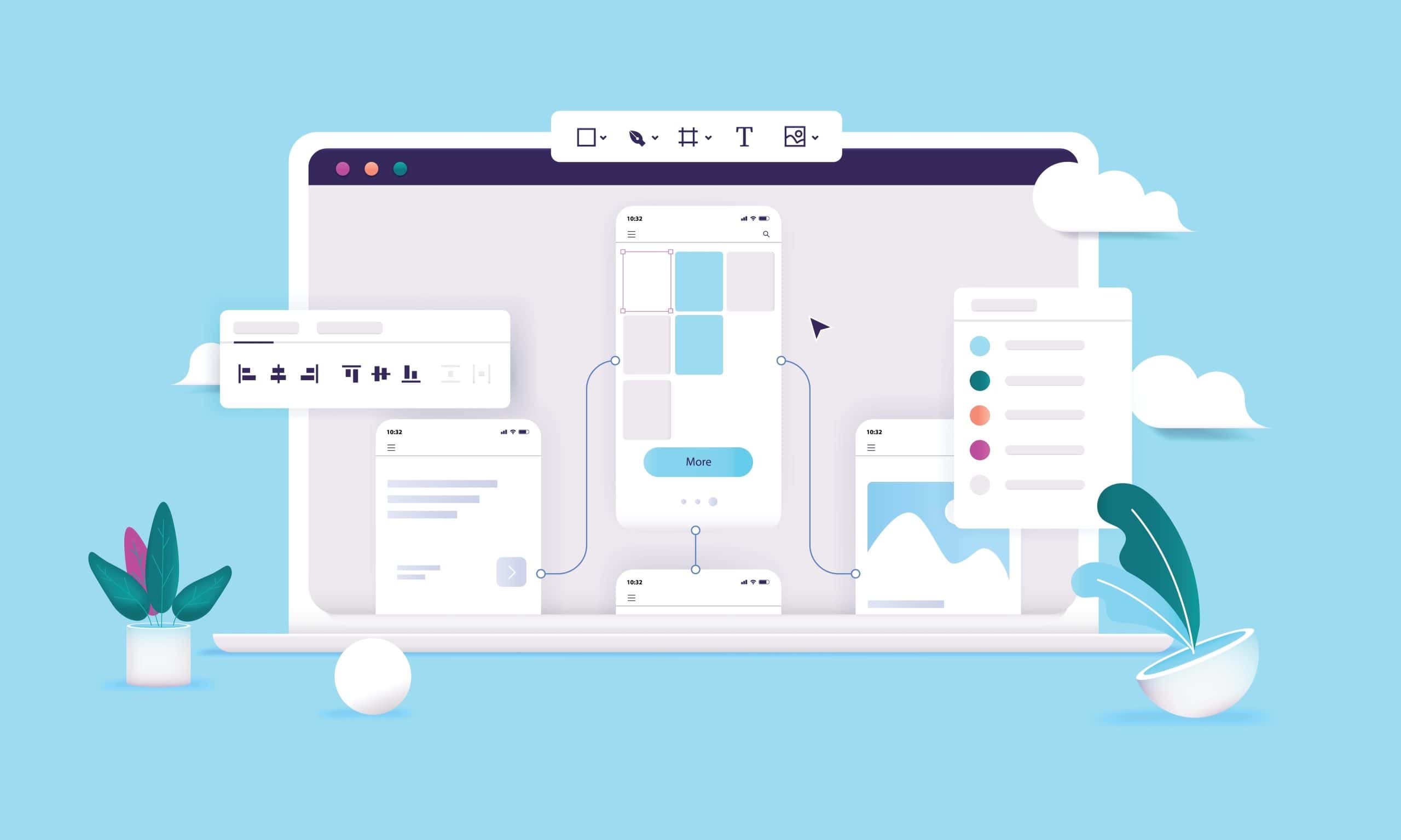 Responsive web and mobile app design with user interface elements for Hozio, Inc.